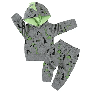 Одежда для маленьких мальчиков с принтом динозавра, толстовка с длинными рукавами для малышей, топы, толстовка и брюки, одежда для младенцев