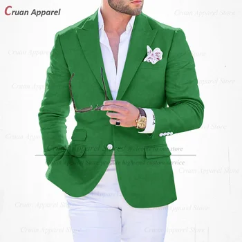 (Один блейзер) Роскошные зеленые мужские блейзеры, приталенный свадебный костюм, пиджак, Официальные деловые Офисные смокинги, модное повседневное мужское пальто