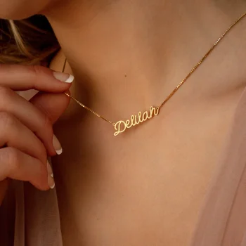 Ожерелье из стерлингового серебра S925 пробы для женщин любого шрифта с цепочкой в виде коробки, золотое ожерелье с именной табличкой, лучший друг, идеальный подарок на день рождения
