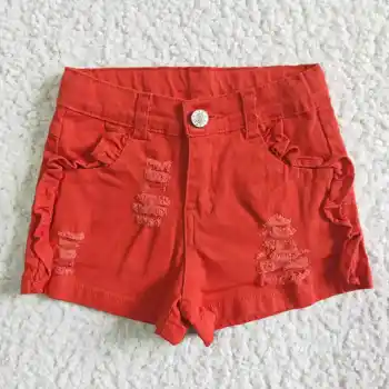 Оптовые продажи RTS Zipper Fly Для девочек с арбузом, летние короткие штаны для девочек, Детские рваные джинсовые шорты
