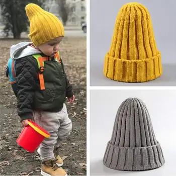 Осенне-зимняя детская шапка ярких цветов для девочек и мальчиков, вязаные остроконечные шапки, мягкая теплая шерстяная шапочка