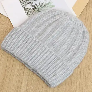 Повседневная шапка для взрослых, теплая осенне-зимняя вязаная шапка, однотонная вертикальная вязаная шапочка-бини