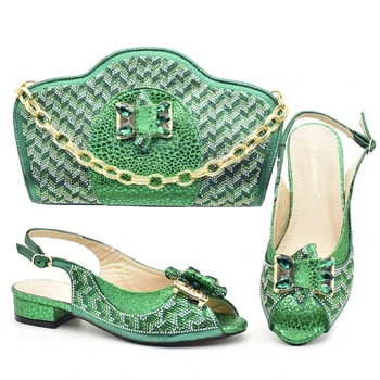 Покажите очаровательные туфли и сумку в комплекте с зелеными итальянскими туфлями и сумкой, которые являются хитом продаж, для свадебной вечеринки! HGJ1-2