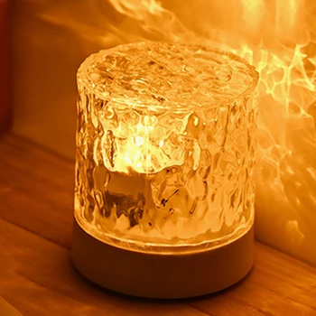 Проектор водной Ряби Ночник Кристалл Сенсорное Управление Затемняемый Свет Эстетическая атмосфера Спальни Лампа Закат Огни Декор