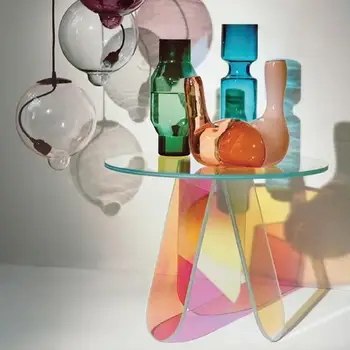Прозрачный Акриловый торцевой столик, Прозрачный Круглый приставной столик, современный акцентный столик, Радужный журнальный столик
