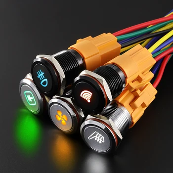 Производитель LANBOO 12 24 220V автомобильный кнопочный переключатель управления Сигналом включения-выключения питания с 16 мм черным пользовательским значком из оксида алюминия DIY