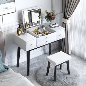 Простые комоды для спальни, прикроватная тумбочка для хранения мебели в скандинавском стиле, туалетный столик, современный светлый роскошный зеркальный комод