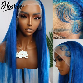 прямой парик на шнурке синего цвета 13x4, HD Прозрачный парик на шнурке, Бразильские парики из человеческих волос для женщин, 180% Кружевные парики
