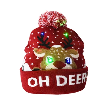 Рождественские шапки, свитер, вязаная шапка-бини из Санта-Лося со светодиодной подсветкой, мультяшный рисунок, Рождественский подарок для детей, Новогодние принадлежности