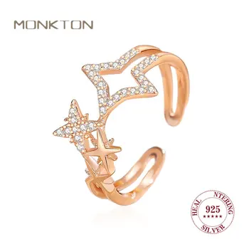 Роскошные двухслойные кольца Monkton с крестом и звездой из розового золота 925 пробы, Серебряное кольцо с бантом и бабочкой, свадебные украшения 2023 г.
