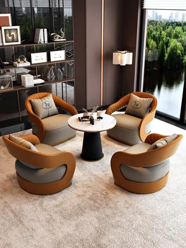 Роскошный кожаный диван Nordic, элитный гостиничный клуб, диван для VIP-приемов, стол для деловых переговоров и отдыха, комбинация стула