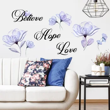 Светло-фиолетовый цветок наклейки на стены наклейки на стену пилинг и палка наклейка съемные ручки DIY стены искусства фрески для дома гостиной настенный декор