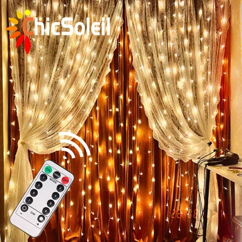 Светодиодные гирлянды для штор, 8 режимов, USB Пульт дистанционного управления, Гирлянды сказочных огней, Свадебный Рождественский декор для дома, лампа для Рамадана в спальне