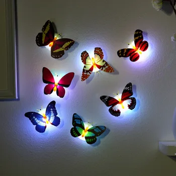 Светодиодный ночник с бабочкой, 3D Красочные наклейки, настенные светильники, Случайный цвет, сделай САМ, Украшение для дома, спальни для детей