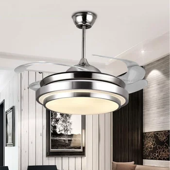 Светодиодный потолочный вентилятор, подвесной светильник, люстра в стиле Арт-модерн с дистанционным управлением, 36-42-дюймовый Серебристый светильник для столовой, спальни