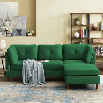 Секционный диван-кушетка с пуфиком, Современный Г-образный диван с головкой для гвоздей для квартиры и Гостиной