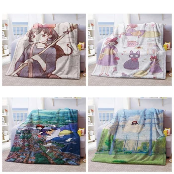Служба доставки Kiki's Фланелевое флисовое одеяло в стиле аниме Джиджи, покрывало для спальни, домашнего дивана, можно стирать