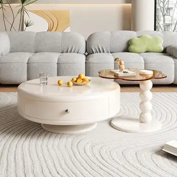Современная комбинация Круглого Чайного столика для маленькой семьи, скандинавский Минималистичный Чайный столик для дома Cream Wind Выдвижной