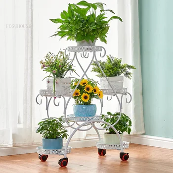 Современные минималистичные кованые полки для растений на балконе, подставки для цветов на шкивах в гостиной, домашние многослойные подставки для растений в помещении