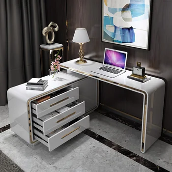 Современный домашний компьютерный стол, настольный стол, белая краска, роскошный стол в салоне красоты