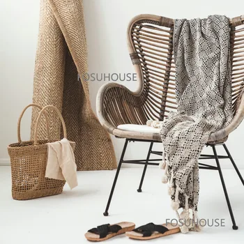 Современный ротанговый стул для уличной мебели, стулья со спинкой из ротанга ручной работы, Балкон, гостиная, Одноместный шезлонг для отдыха, пляжный стул