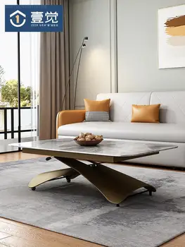 стол двойного назначения для маленькой квартиры, многофункциональный итальянский минималистичный каменный стол, чайный столик для гостиной, встроенный бытовой