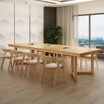 Стол для переговоров из массива дерева в скандинавском стиле Длинный стол Современный Простой стол Стол для тренировок Офисный стол Стол для переговоров и стул