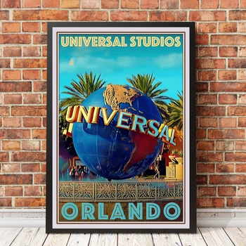 Туристический плакат или картина на холсте в ретро-винтажном стиле - Картина для украшения дома Universal Studios Orlando (без рамки)