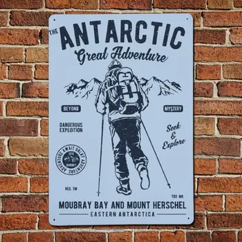 Уличный знак в стиле ретро с антарктическими приключениями, Винтажный металлический знак для катания на лыжах, Стена сада в пещере для мужчин в деревенском стиле