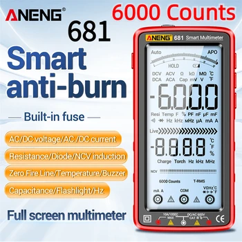 Умный цифровой мультиметр ANENG 681 на 6000 отсчетов Бесконтактный тестер напряжения AC/DC Вольтметр Амперметр Тестер тока с сенсорным экраном