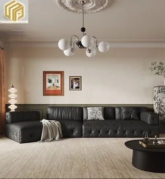 Французский винтажный кожаный диван для гостиной, домашнего размера, дизайнерский кожаный диван