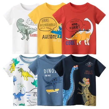Футболки с динозаврами для мальчиков 2023, летние новые топы с героями мультфильмов, детская одежда, детская модная хлопковая футболка с коротким рукавом