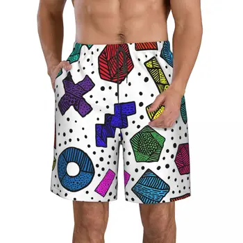 Цветные абстрактные геометрические рисунки на фоне мужских пляжных шорт для фитнеса, Быстросохнущий купальник, Забавные уличные забавные 3D-шорты