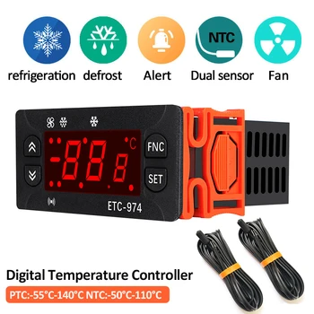 Цифровой регулятор температуры ETC-974, Терморегулятор холодильника, Терморегулятор, термопара с двойным датчиком NTC