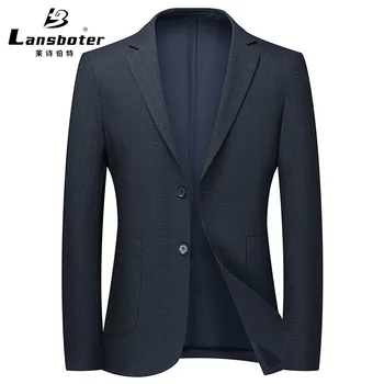 Черный весенне-осенний тонкий мужской пиджак Lansboter, нейлоновый эластичный неглаженый маленький тренд, подходящий для бизнеса и отдыха