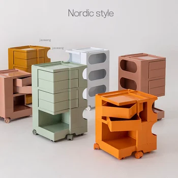 Шкафчик для хранения мебели для спальни в скандинавском стиле, шкаф для хранения в кафе, вращающаяся пластиковая прикроватная тумбочка в общежитии на колесиках