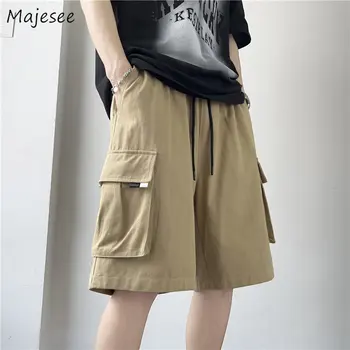 Шорты-карго, мужские Ретро, мешковатые, летние, шикарные, универсальные, в японском стиле, повседневные уличные брюки с большими карманами, чистый шнурок для подростков